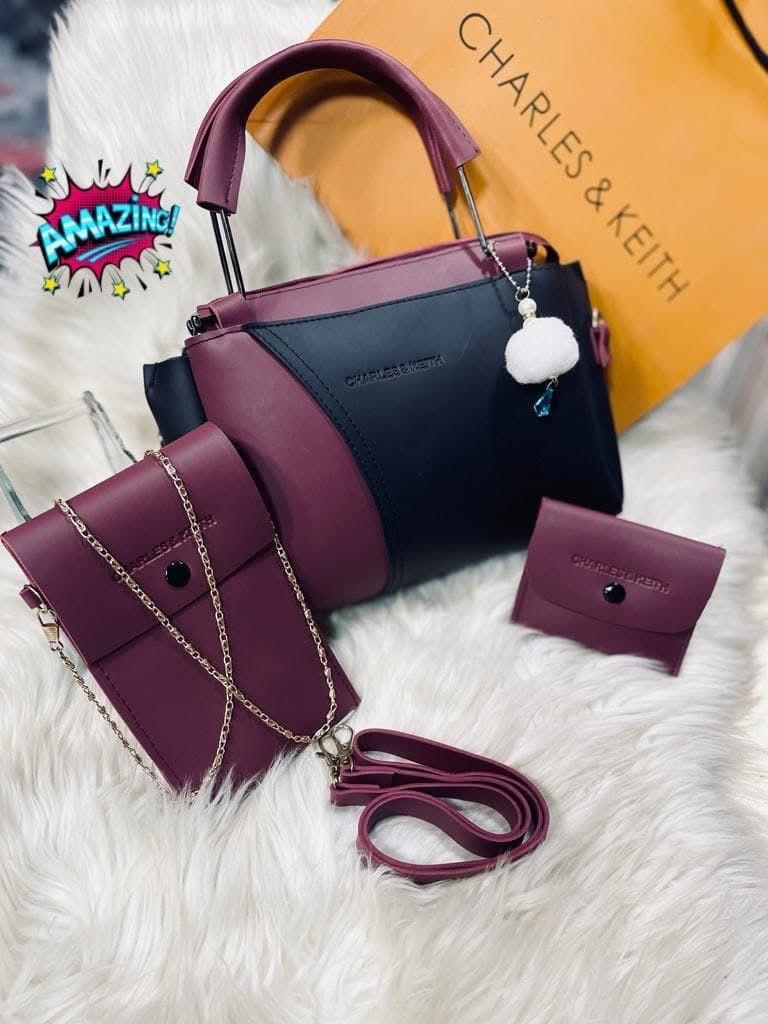 Women's Rexine Plain Hand Bag Set-3 Pcs Available In Variety Of Colors