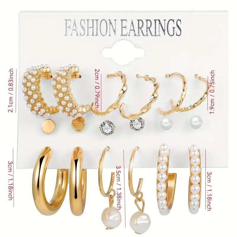 Stunning Pearl Stone Gold Plated Hoops - 6 PCs Set For The Women